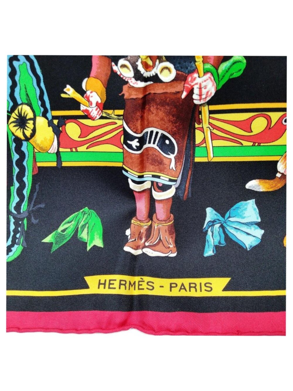 Authentic Hermès Kachinas Carré 90 Silk Scarf Black Multicolor - Picture 10 of 10